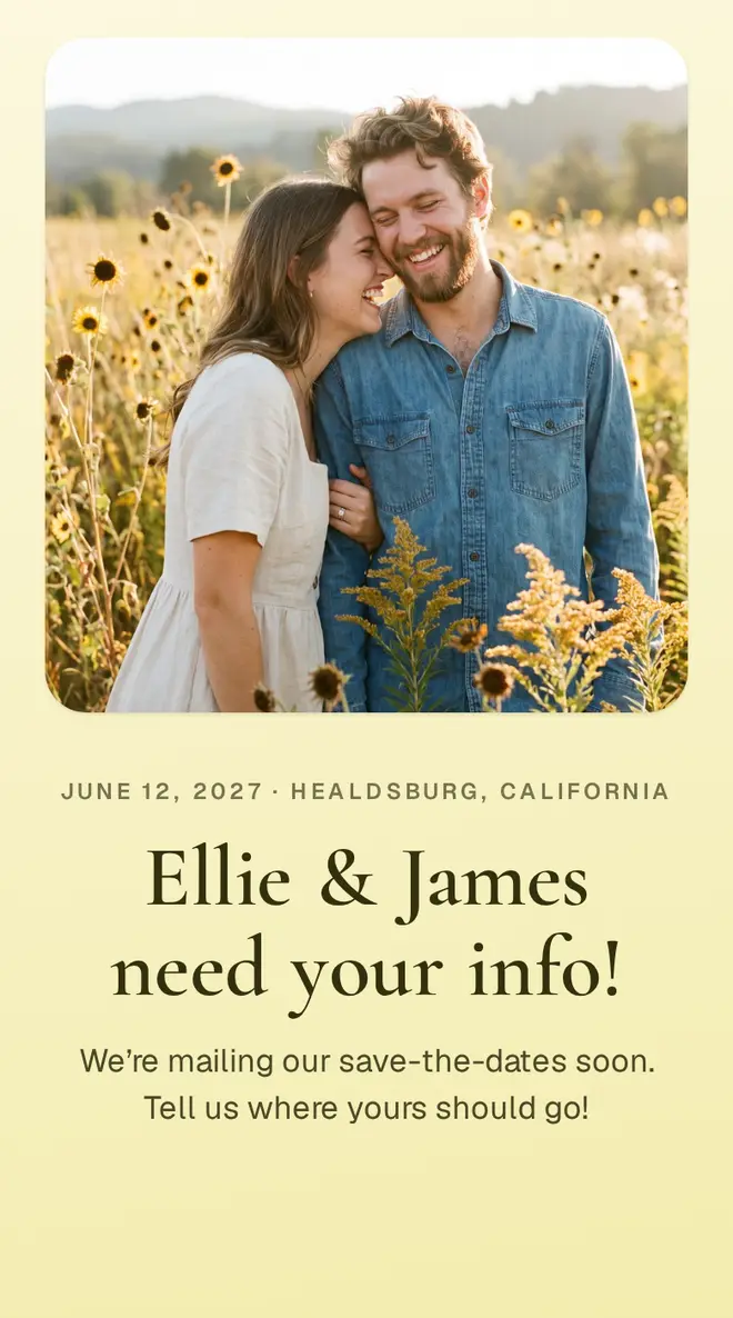 Ellie and James’s form in butter yellow, with a classic serif