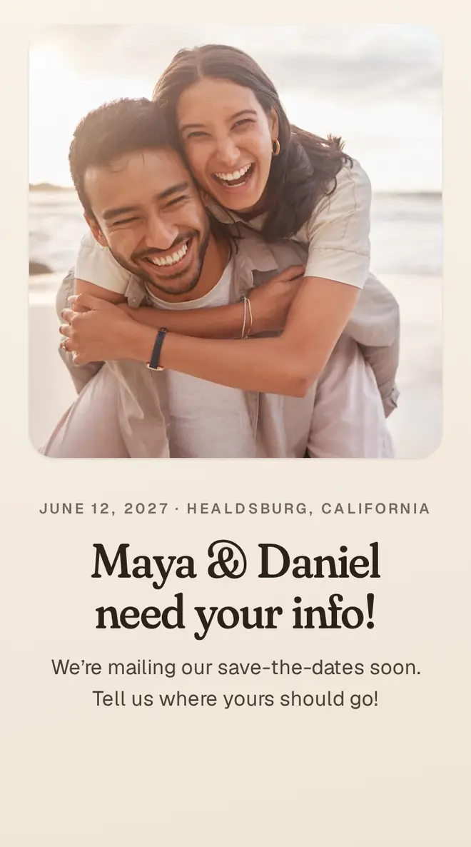 Maya and Daniel’s form in cream, with a friendly serif