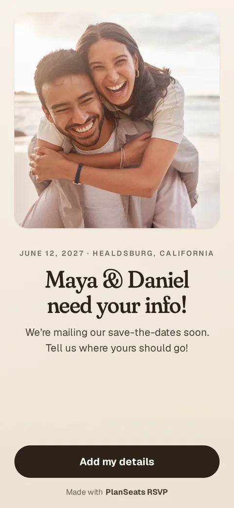 The cover of Maya and Daniel’s address form